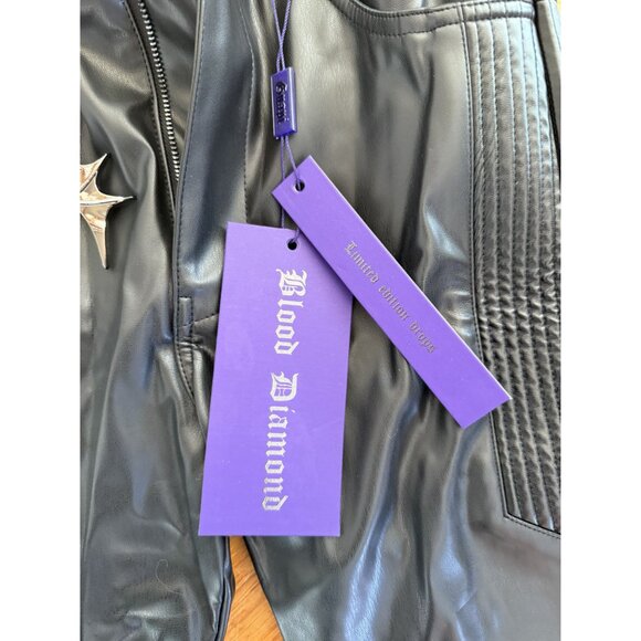 Guapi Blood Diamonds Men's Black Faux Leather Biker Moto Pants Size 28 NWT [jb] - Picture 7 of 10